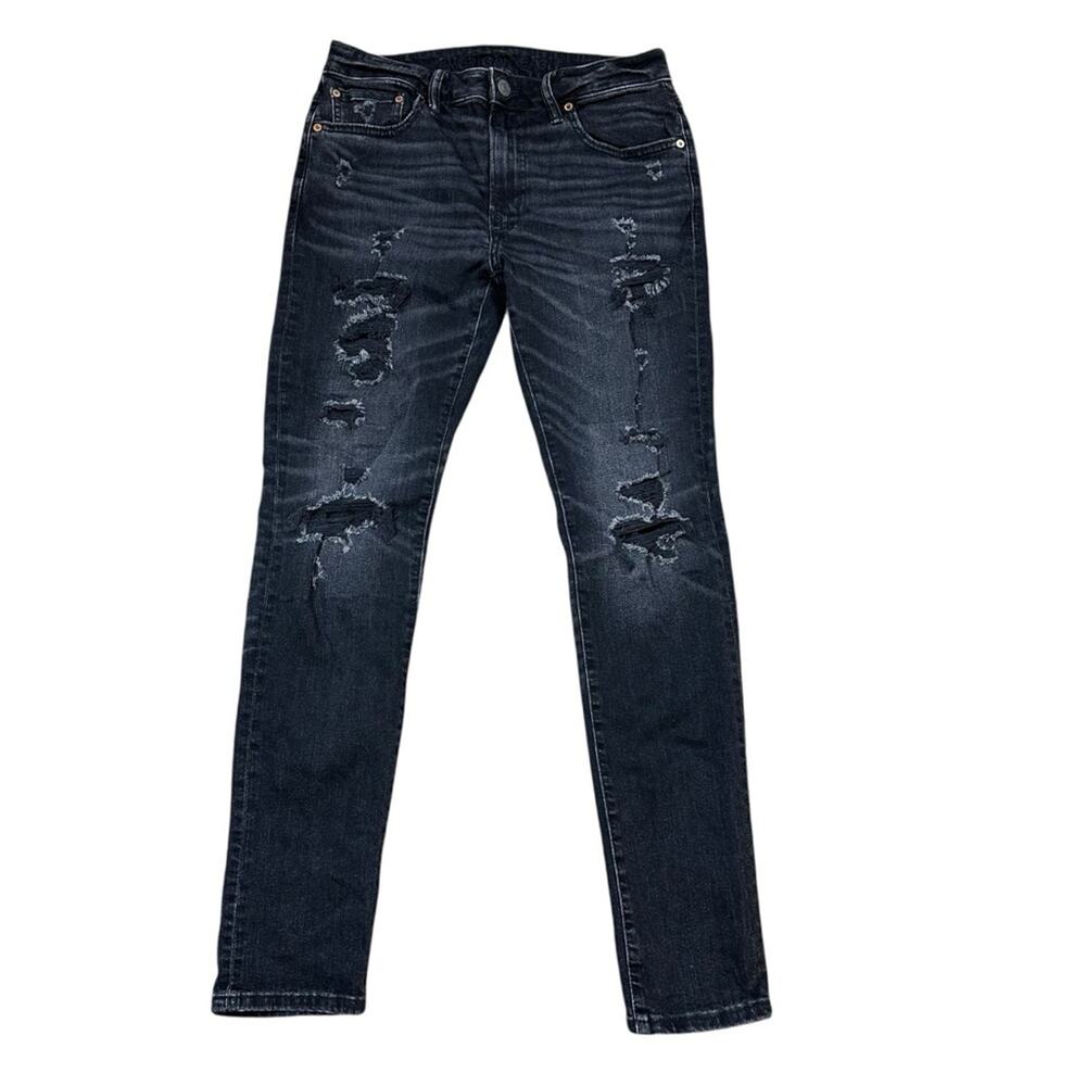 American Eagle Airflex Distressed Black Jeans Size 33 X 32
